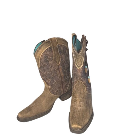 Durango Crush Driftwood Brown Leather Western Boots Lace-up Beaded Ties Size 8 - Picture 7 of 15